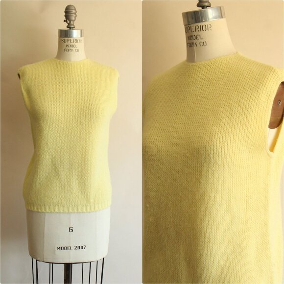 Vintage 1960s Sweater Vest, Classic Creations Yellow Knit, Zipper Back - Picture 1 of 10
